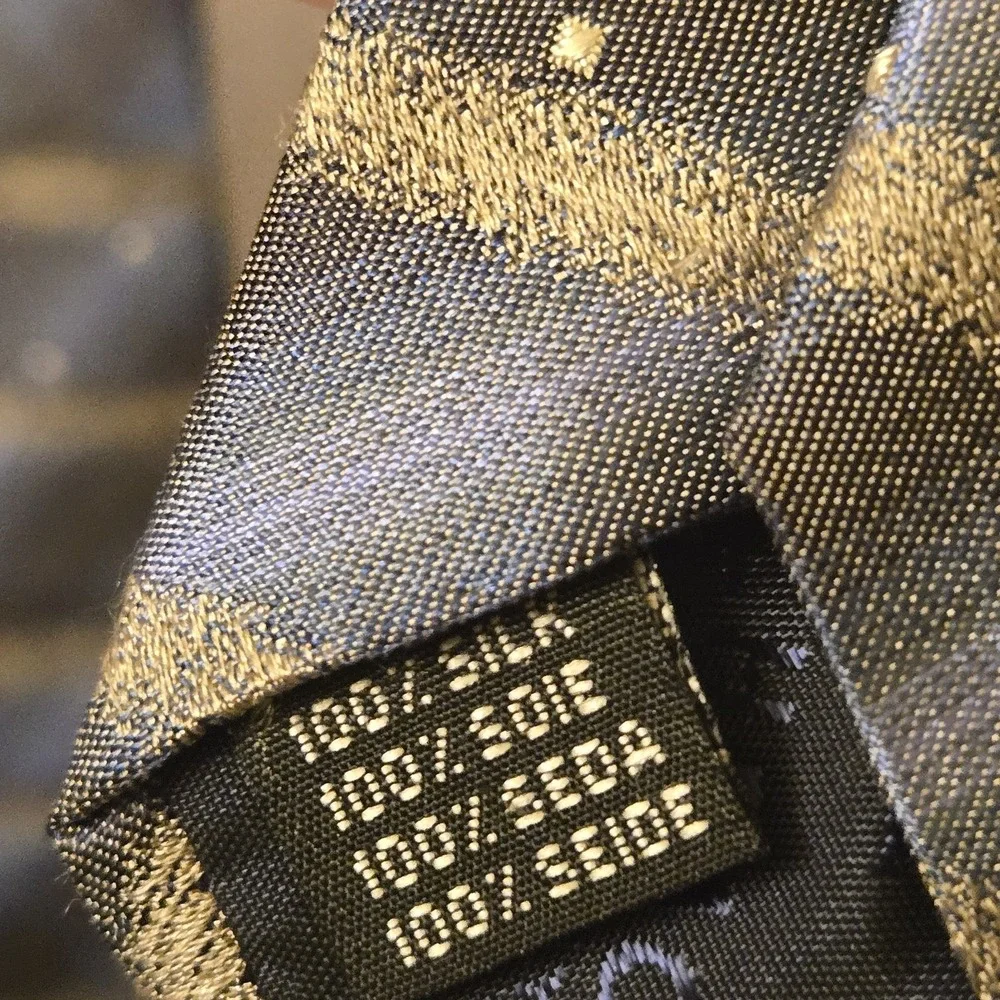 Bachrach‎ Shimmery Blue Gray Striped Dotted 100% Silk Men's Necktie 60